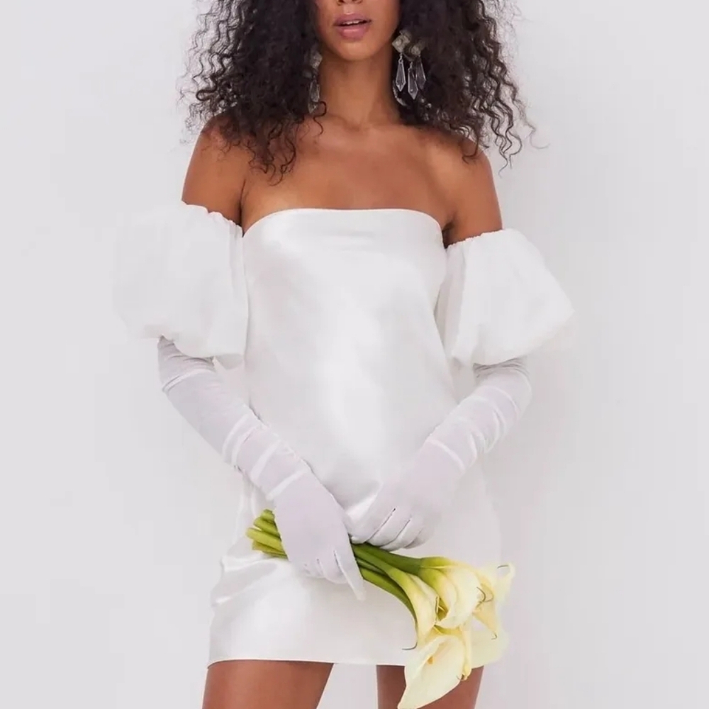For Love and Lemons Hazel Mini Dress with Gloves Bridal White L